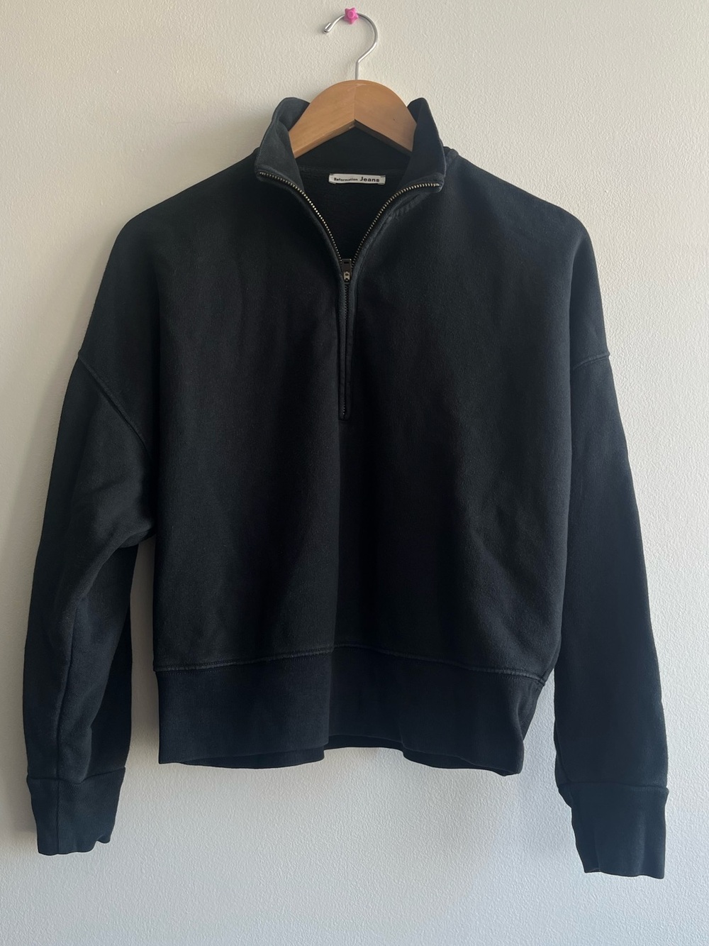 Reformation Jeans Black Quarter Zip Sweatshirt Minimalist Athleisure Womens M